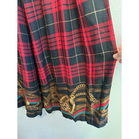 Vintage Chaus Red Plaid Equestrian Pleated Midi Skirt Vintage Size 10 - Picture 2 of 2